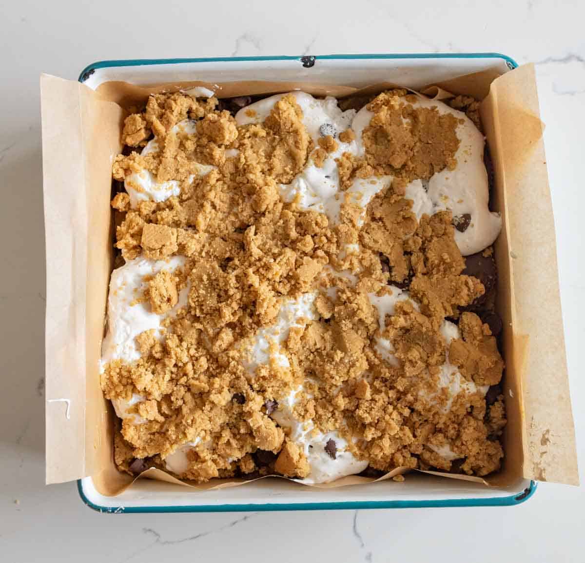 Reeses S'mores Bars in the pan.